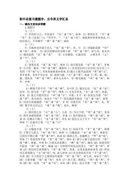 初中总复习通假字、古今异义词汇总