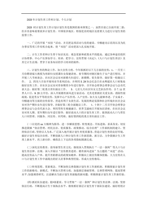 2020年计划生育工作村计划、个人计划【精品】