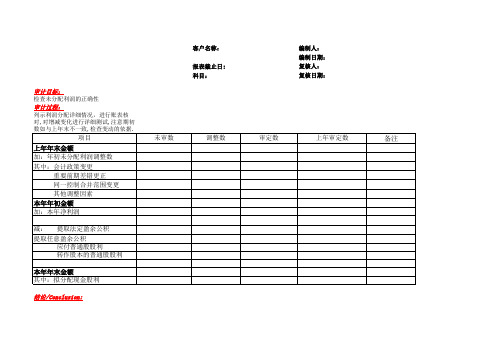 负债及权益审计底稿模板-未分配利润(含附属全套EXCEL表)