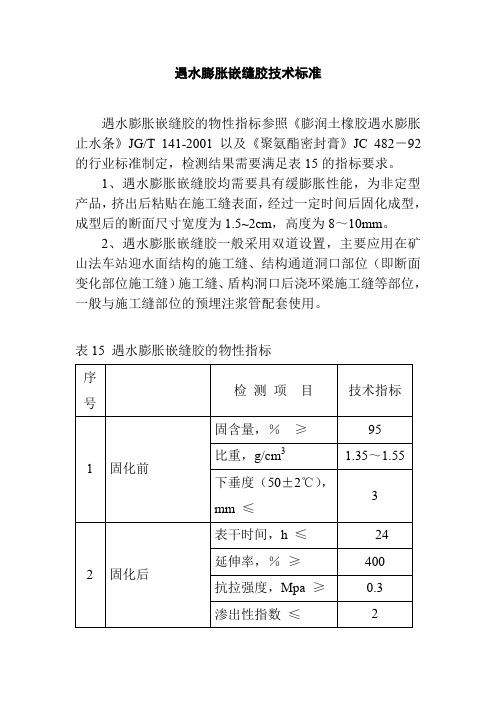 遇水膨胀嵌缝胶技术标准