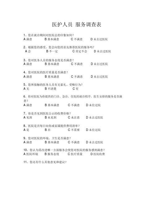 龙岩中山男科医院-医护人员服务调查表