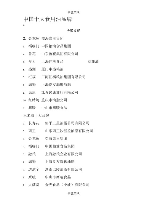 中国十大食用油品牌-中国十大品牌油之令狐文艳创作