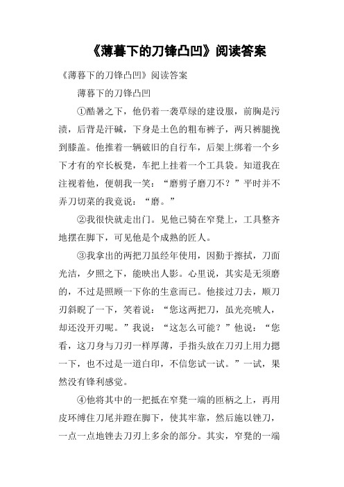 《薄暮下的刀锋凸凹》阅读答案(二)