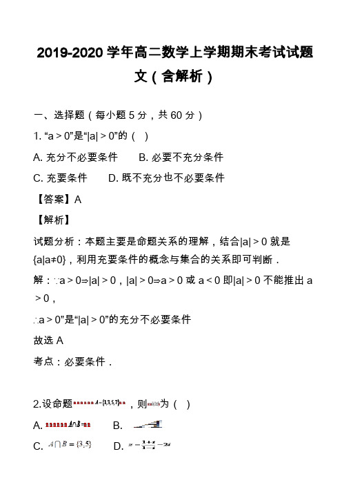 2019-2020学年高二数学上学期期末考试试题文(含解析)_10