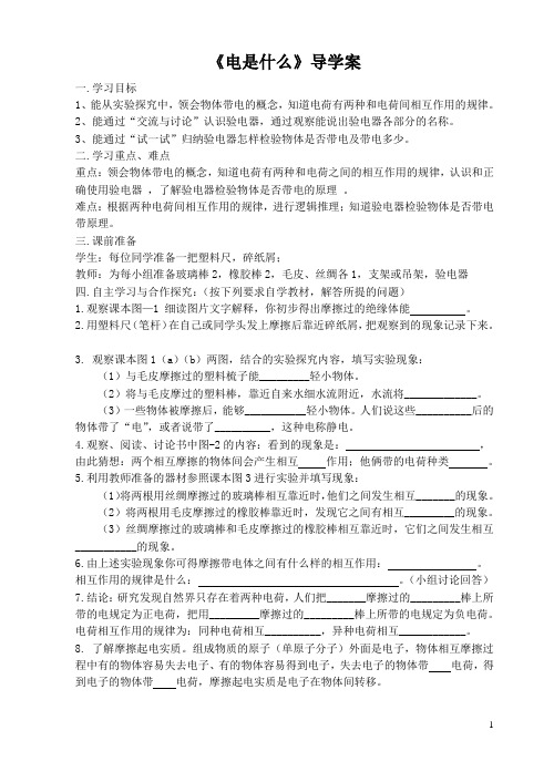 电是什么 市级优质课导学案 新课标沪科版九年级物理