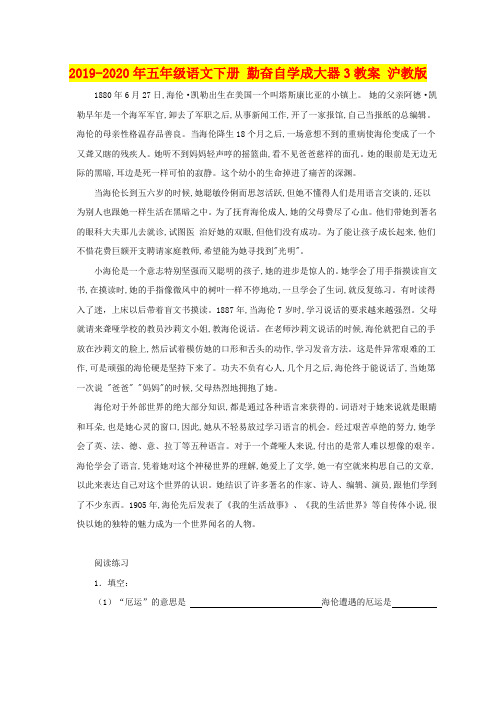 2019-2020年五年级语文下册 勤奋自学成大器3教案 沪教版