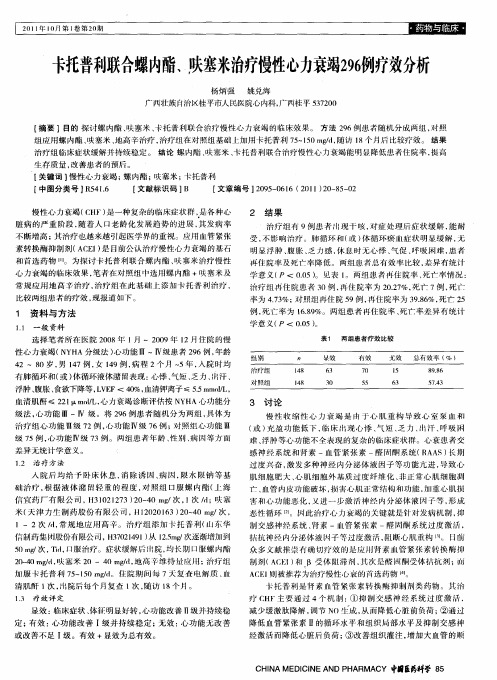 卡托普利联合螺内酯、呋塞米治疗慢性心力衰竭296例疗效分析