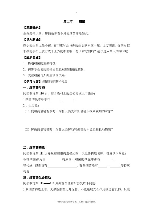 济南版生物七年级上册 2.3.2《细菌》导学案1