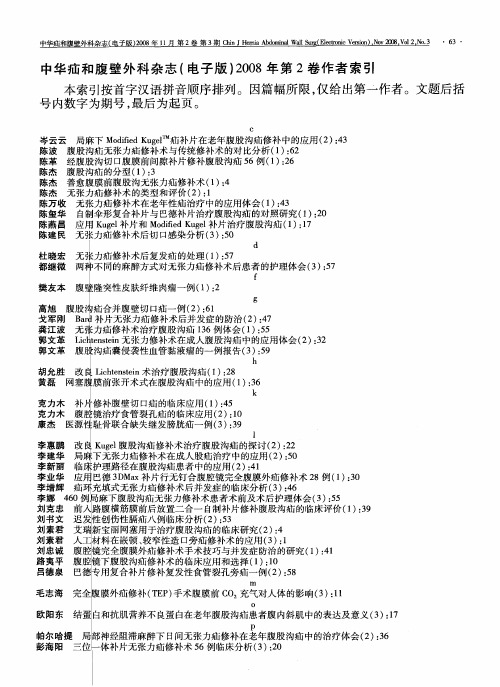 中华疝和腹壁外科杂志(电子版)2008年第2卷作者索引