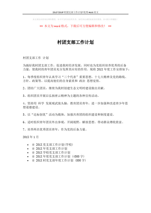 2018-2019-村团支部工作计划-优秀word范文 (1页)