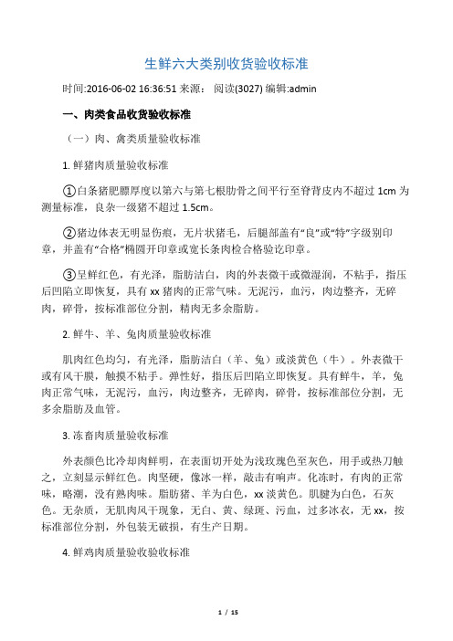 生鲜六大类别收货验收标准
