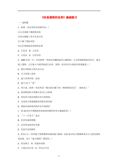 九年级历史上册 第六单元第21课沙皇俄国的改革基础练习 中华书局版
