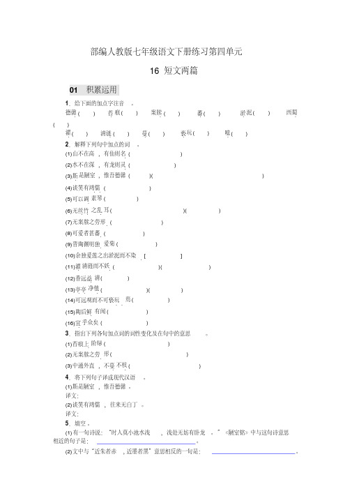 部编人教版七年级语文下册练习16短文两篇(含答案版)