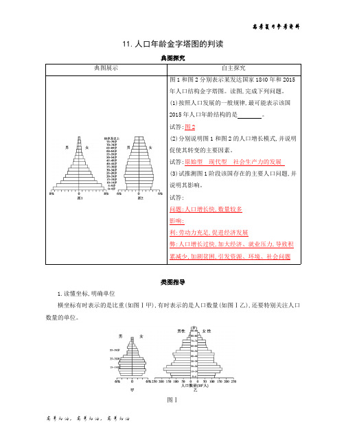 2020年高考山西版高考地理   11.人口年龄金字塔图的判读