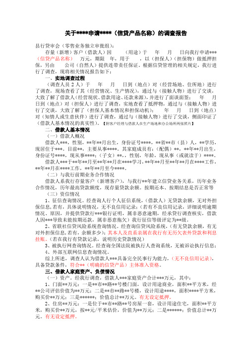 个人客户贷款调查报告(信贷管理部2019版)