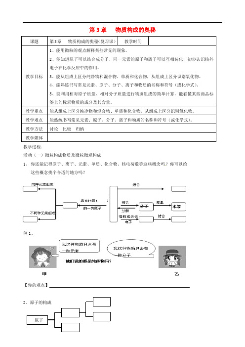 九年级化学全册 第3章《物质构成的奥秘》复习教案 (新