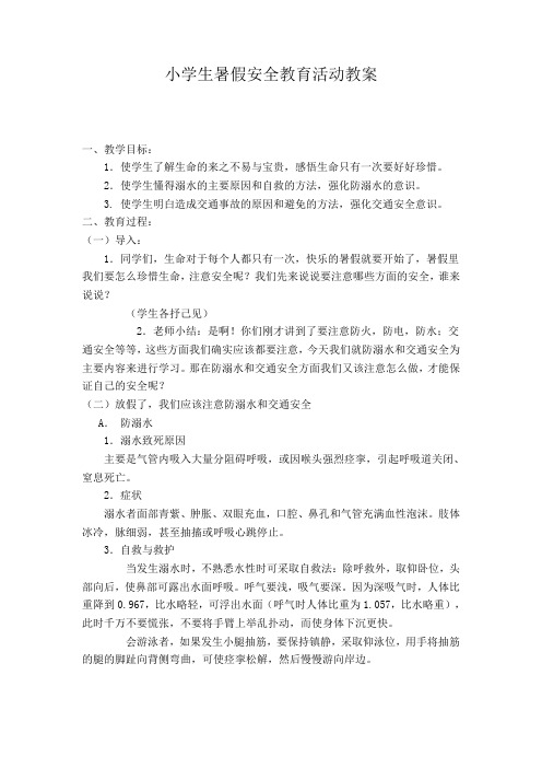 小学生暑假安全教育活动教案 (2)