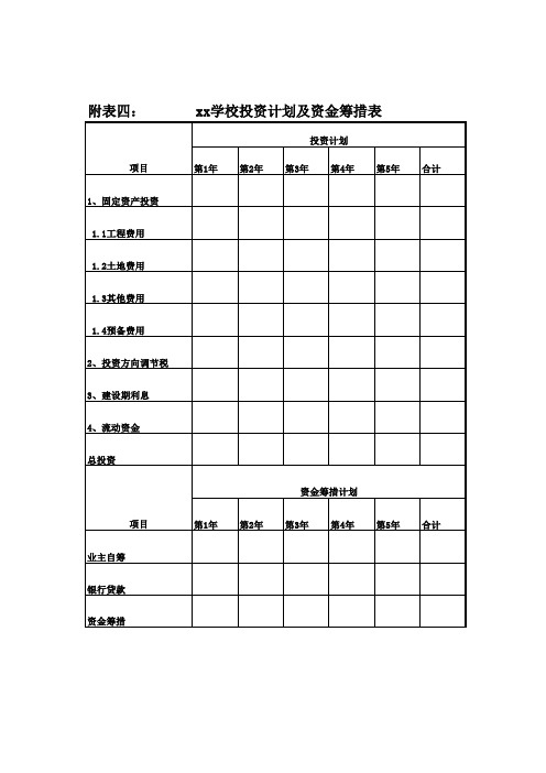 xx学校投资计划及资金筹措表