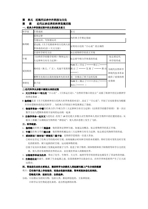 历史必修三、近代以来世界的科学发展历程