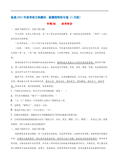 专题06  语用综合——备战2021年高考语文热题材、新题型特快专递(新高考1月版)(原卷版)