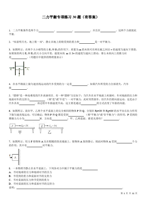 二力平衡 专项练习30题(有答案)