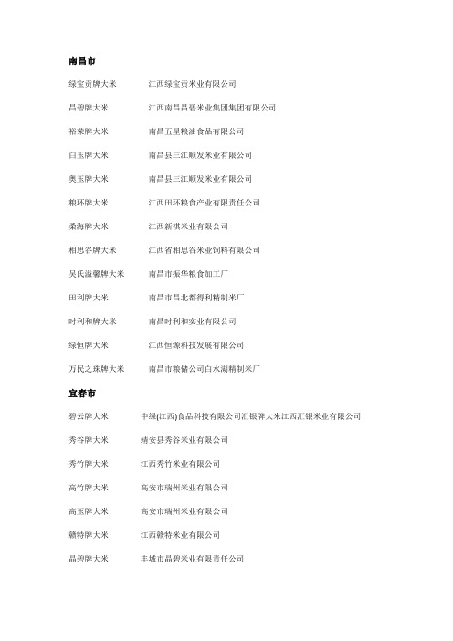 江西大米品牌 米业公司名单