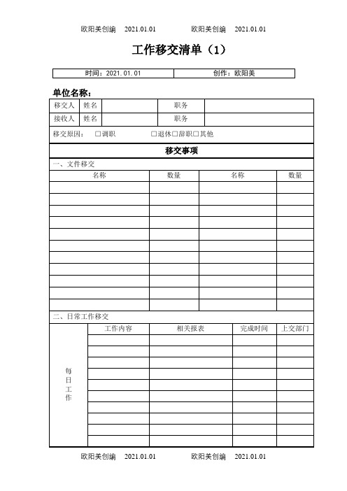 工作交接清单之欧阳美创编
