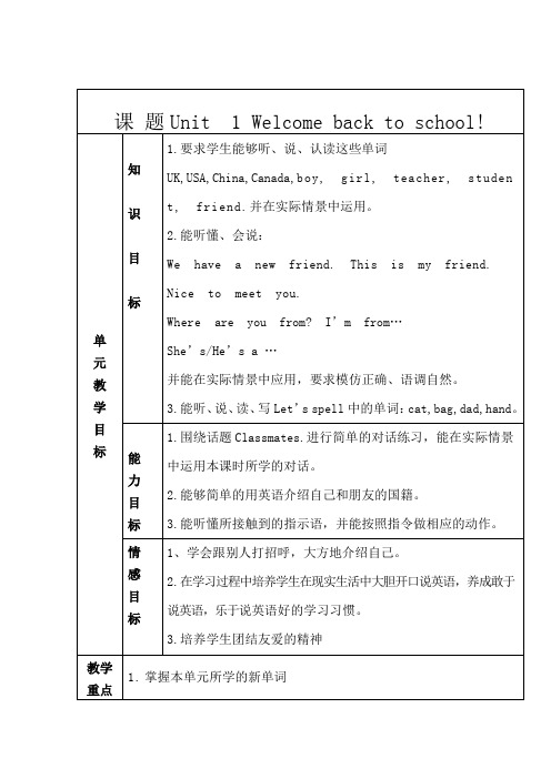 PEP小学英语三下123单元教材梳理