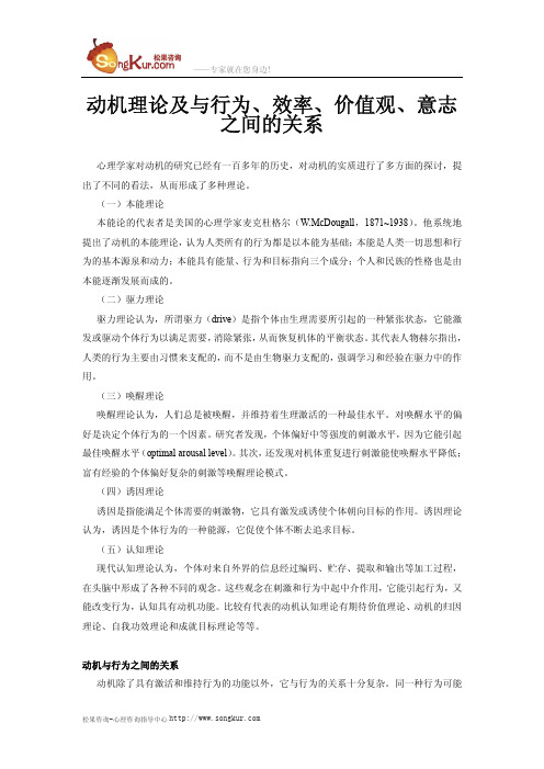 动机理论及与行为、效率、价值观、意志之间的关系
