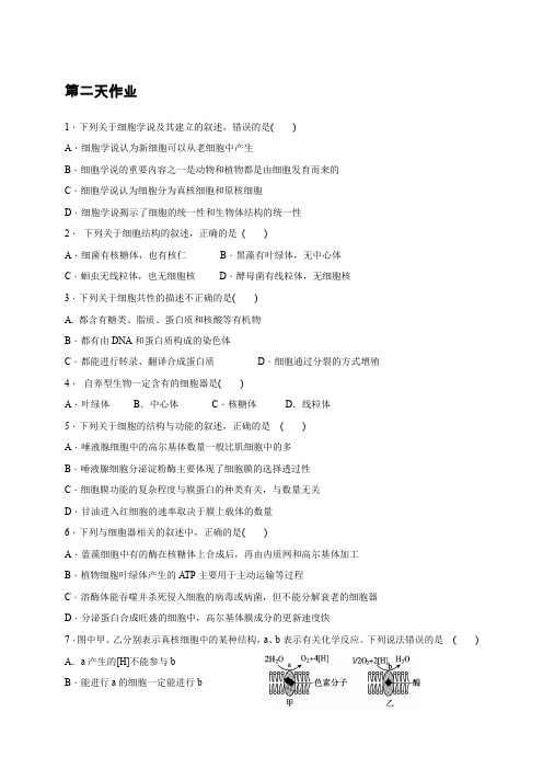 辽宁省沈阳市东北育才学校2019_2020学年高二生物暑假作业：第二天作业 Word版含答案