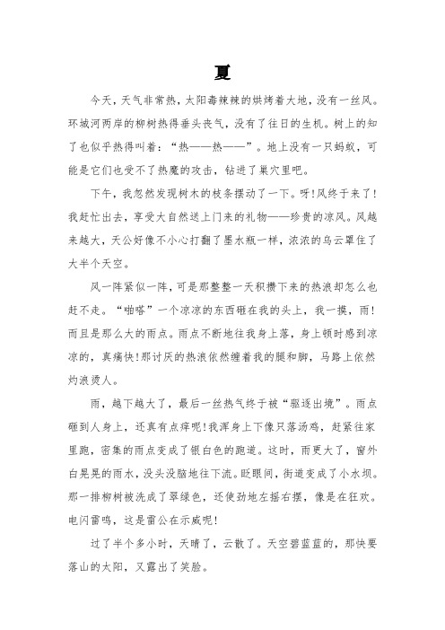 以《夏》为话题的初二优秀作文3篇