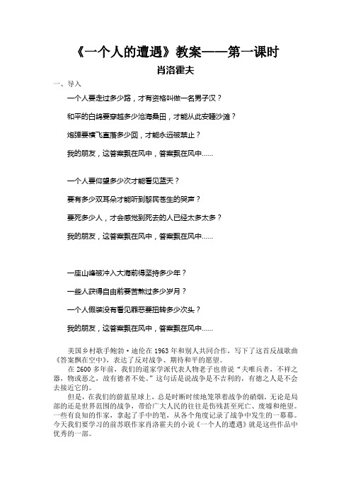《一个人的遭遇》教案