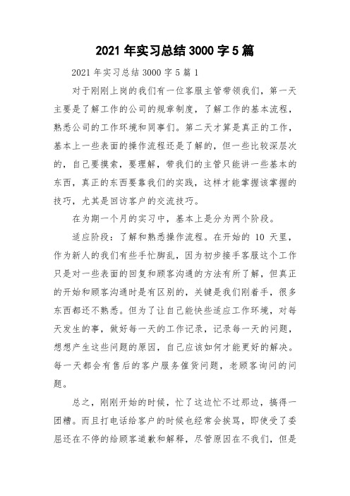 2021年实习总结3000字5篇