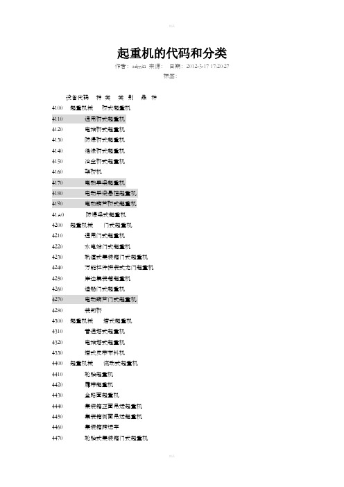 起重机的代码和分类