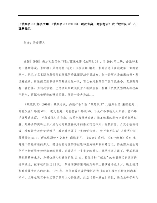《敢死队3》影评解说文案_《敢死队3》(2014)：硬汉老矣,尚能打否？致“敢死队3”八猛男壮汉