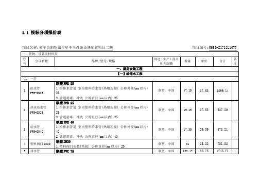 1.1 投标分项报价表