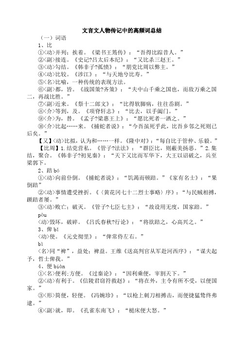 文言文人物传记中的高频词总结