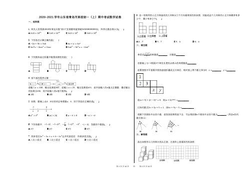 2020-2021学年山东省青岛市某校初一(上)期中考试数学试卷