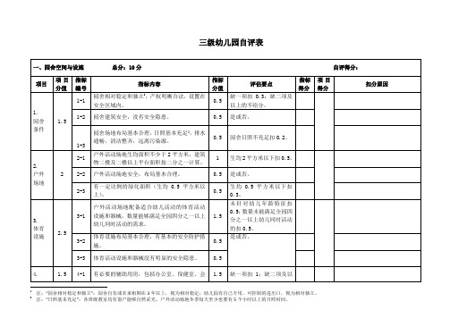 三级幼儿园自评表.doc
