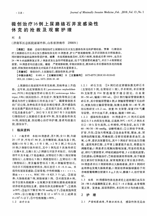 微创治疗16例上尿路结石并发感染性休克的抢救及观察护理