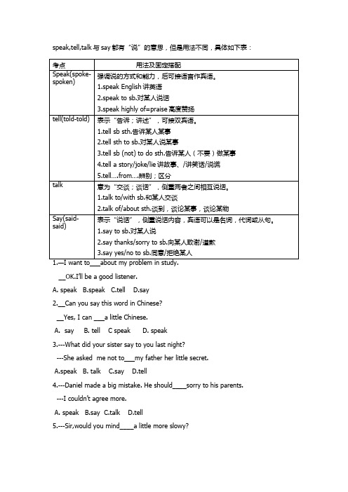 辨析speak,tell,talk与say