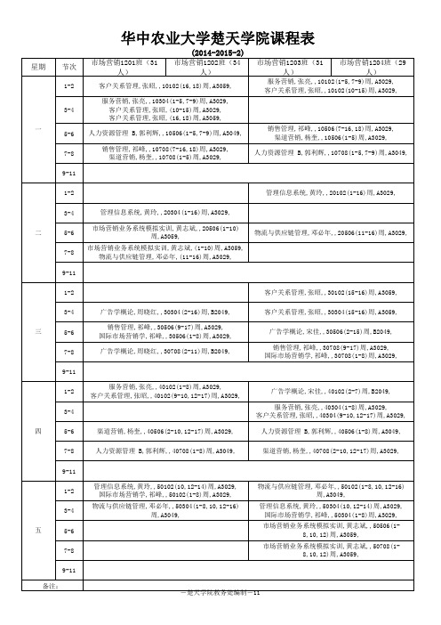 12市营2014-2015-2学期12级学生课表