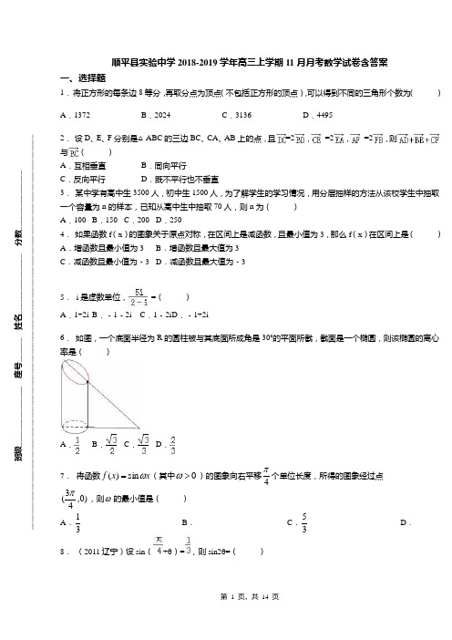 顺平县实验中学2018-2019学年高三上学期11月月考数学试卷含答案