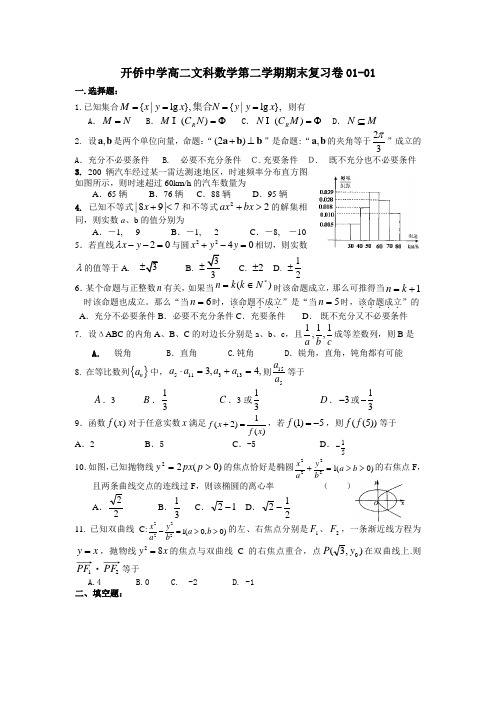 开侨中学高二文科数学第二学期期末复习卷01-01