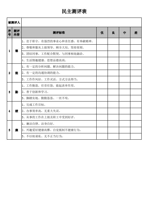 德能勤绩廉考核表