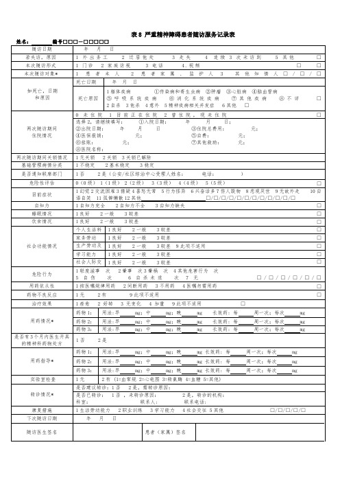 表8 严重精神障碍患者随访服务记录表(1)