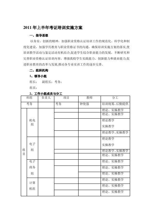 2011年上半年考证培训实施方案