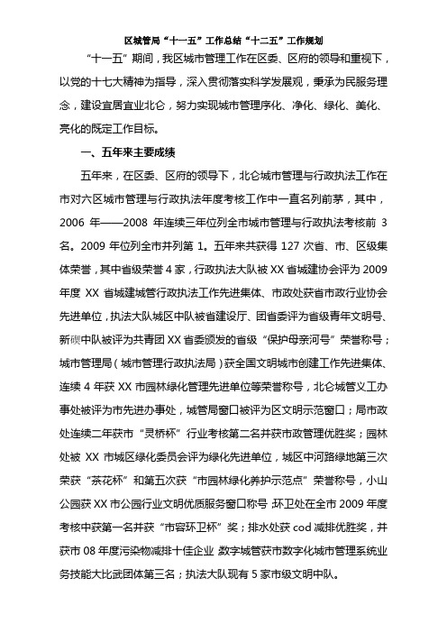 区城管局“十一五”工作总结“十二五”工作规划