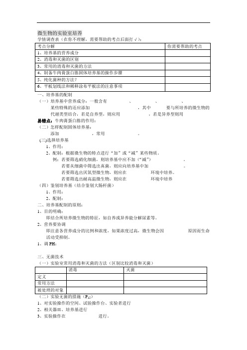 人教版高中选修1  微生物的实验室培养  导学案
