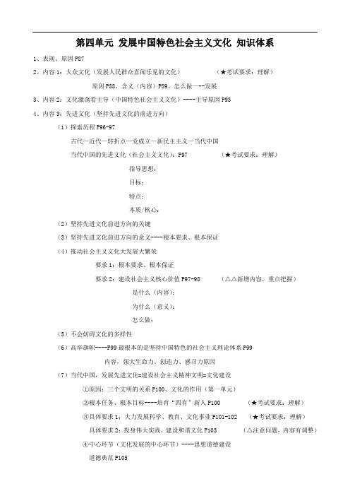 政治：第四单元《发展中国特色社会主义文化》知识体系(新人教必修3)